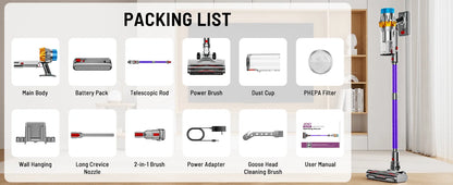 650W Cordless Vacuum Cleaner with attachments for Hardwood Flooring, Carpets, and Pet Hair