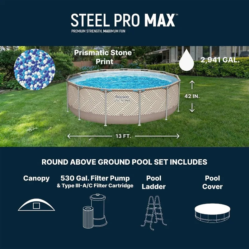 13ft Round Pool Set which Includes Cover, Canopy, Pump & Ladder