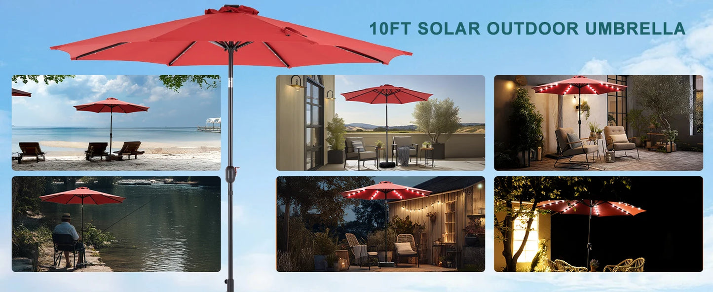 9.5FT Solar Patio Umbrella with 32 LED Lights for your Backyard