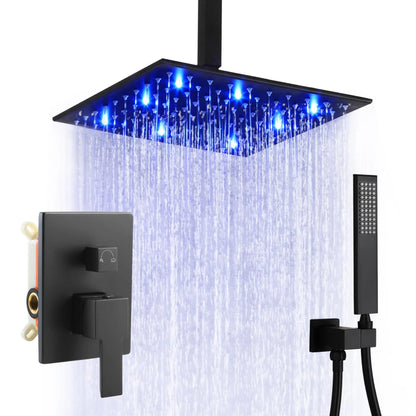 12 Inch LED Rain Shower with 6 Full adjustable Body Jets and a separate Handheld Sprayer