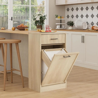 Wood Tilt Out Laundry Hamper Cabinet With Drawers and Baskets