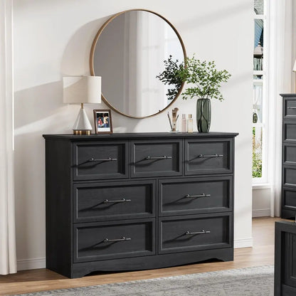 4 Piece Bedroom Furniture Set with 7 Drawer Dresser,6 Drawer Tall Dresser, 2-3 Drawer Nightstands with a Charging Station