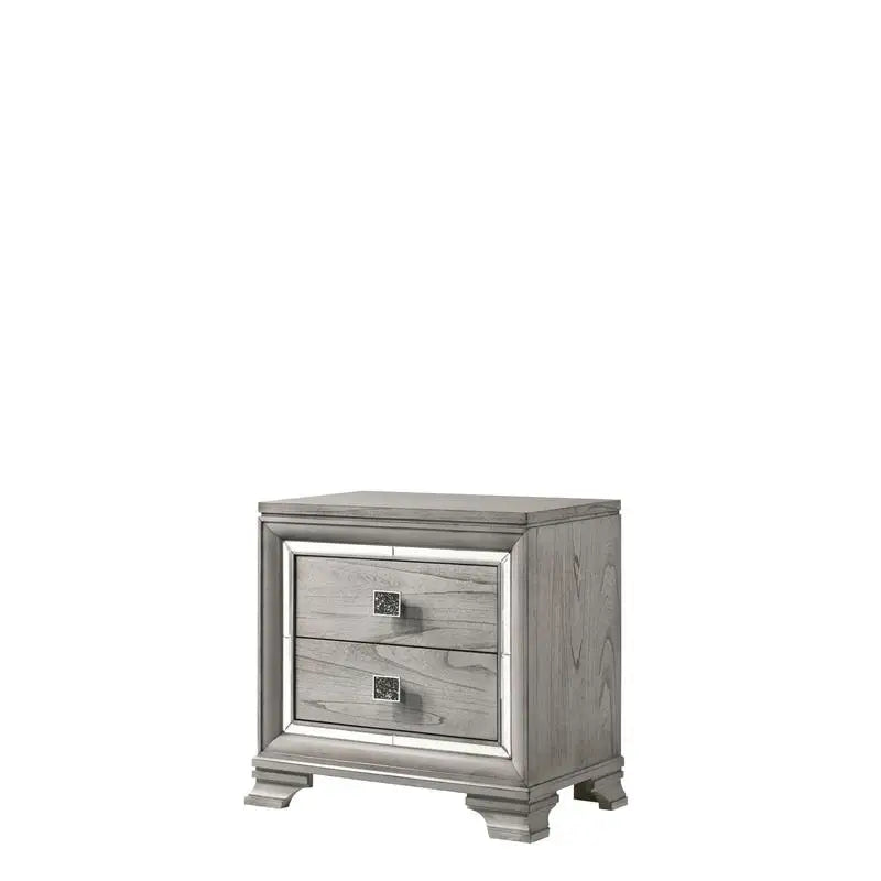 Modern Solid Wood King Size Panel Bed Frame with Nightstand and Integrated LED Lighting