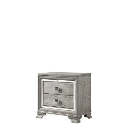 Modern Solid Wood King Size Panel Bed Frame with Nightstand and Integrated LED Lighting