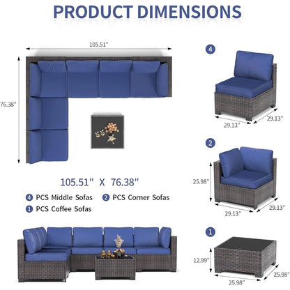 7-Piece Modular Outdoor Rattan Furniture Set,