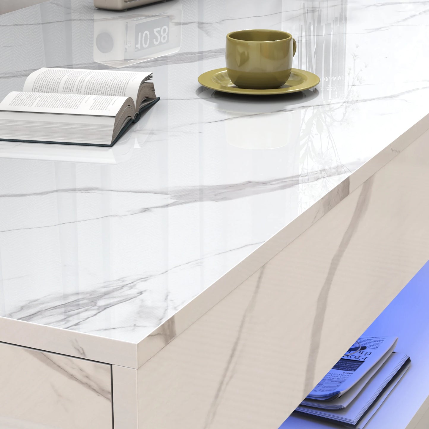 Modern Style Coffee Table with LED lights and slide out Storage Drawers for your Living Room
