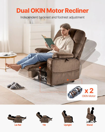 Power Lift Recliner Chair With Heat And Massage, 2 Cup Holders, USB Ports
