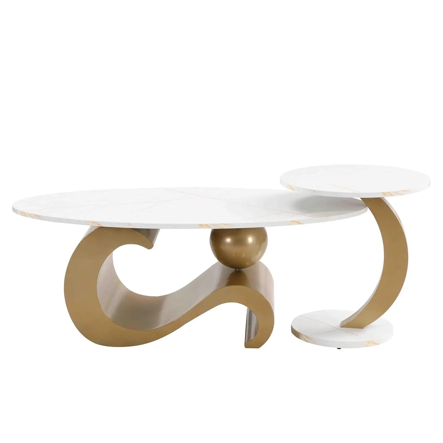 Modern Stainless Steel Pedestal Coffee Table with faux Marble Top