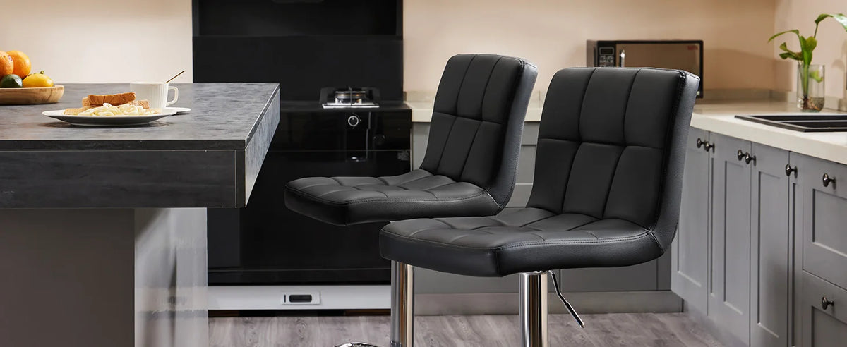 2 PU Leather Swivel Bar Stools with Adjustable Height