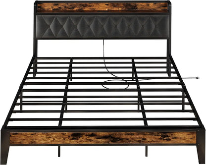 Twin/TwinXL/Full/Queen/King/ Bed Frames with Storage Headboard and Outlets