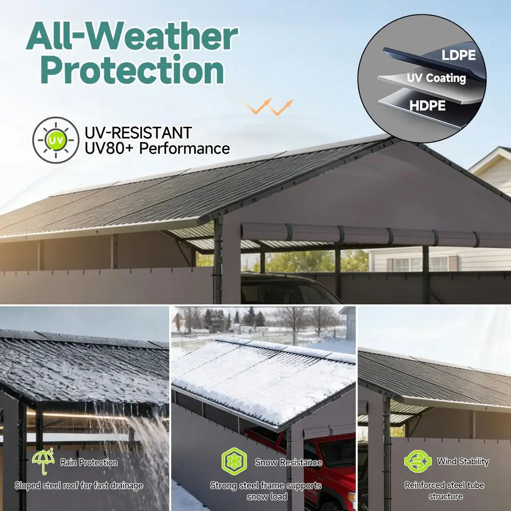All Weather 11x22 FT Metal Carport with Sloped Roof for extra storage space