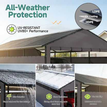 All Weather 11x22 FT Metal Carport with Sloped Roof for extra storage space