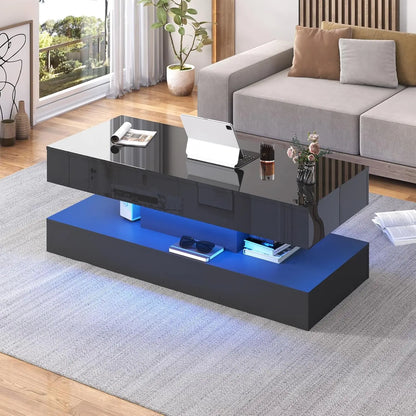 Modern Style Coffee Table with LED lights and slide out Storage Drawers for your Living Room