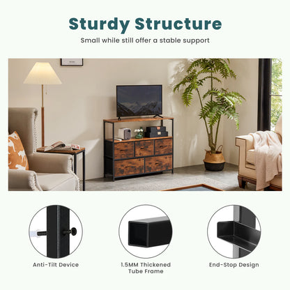TV Stand with 5 Fabric Drawers for Storage