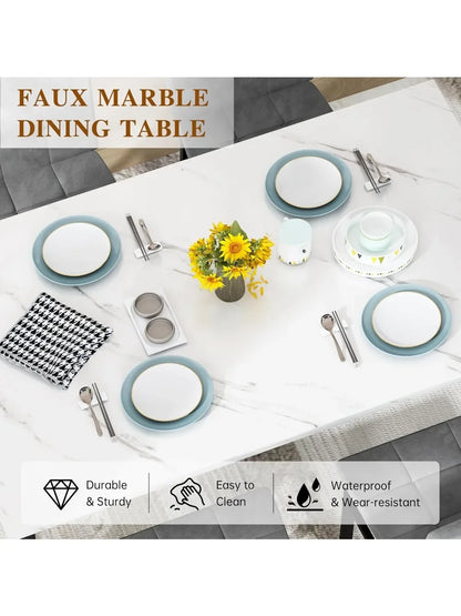 Faux Marble Dining Table Set with 4 Velvet Chairs