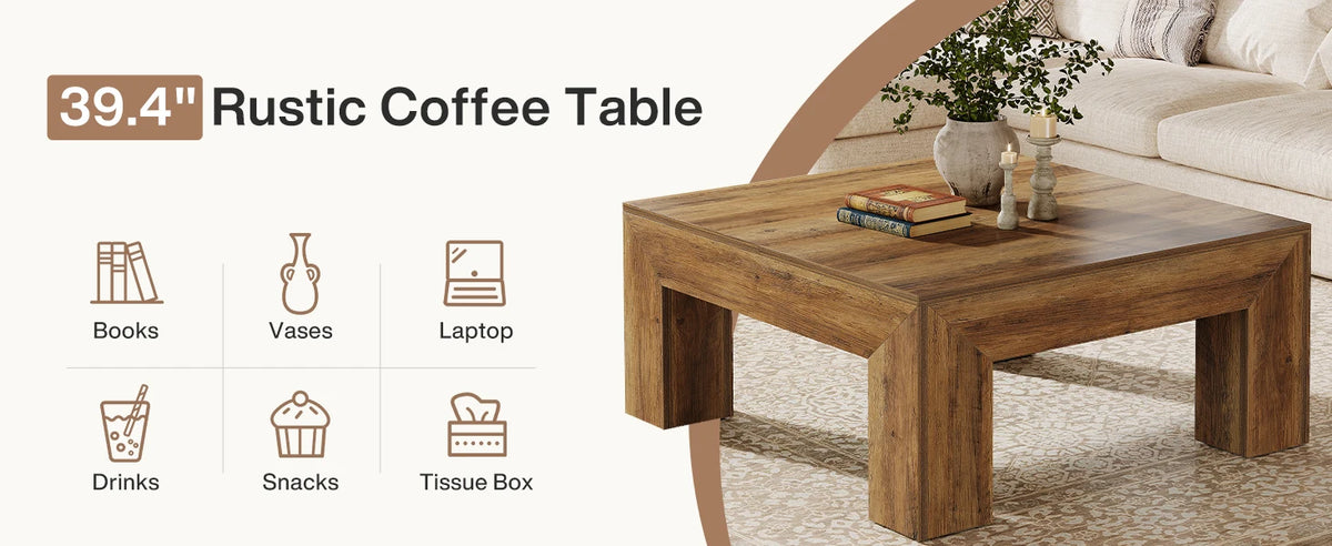 39.4-Inch Square Coffee Table for Living Room