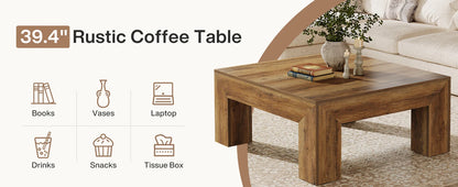 39.4-Inch Square Coffee Table for Living Room