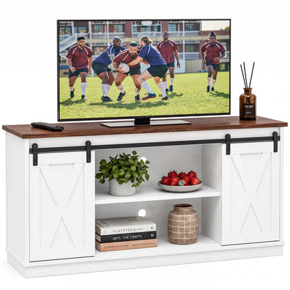 Wood TV Stand with Sliding Cabinet Doors