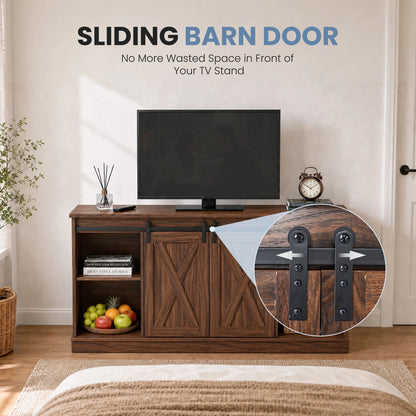 Wood TV Stand with Sliding Cabinet Doors