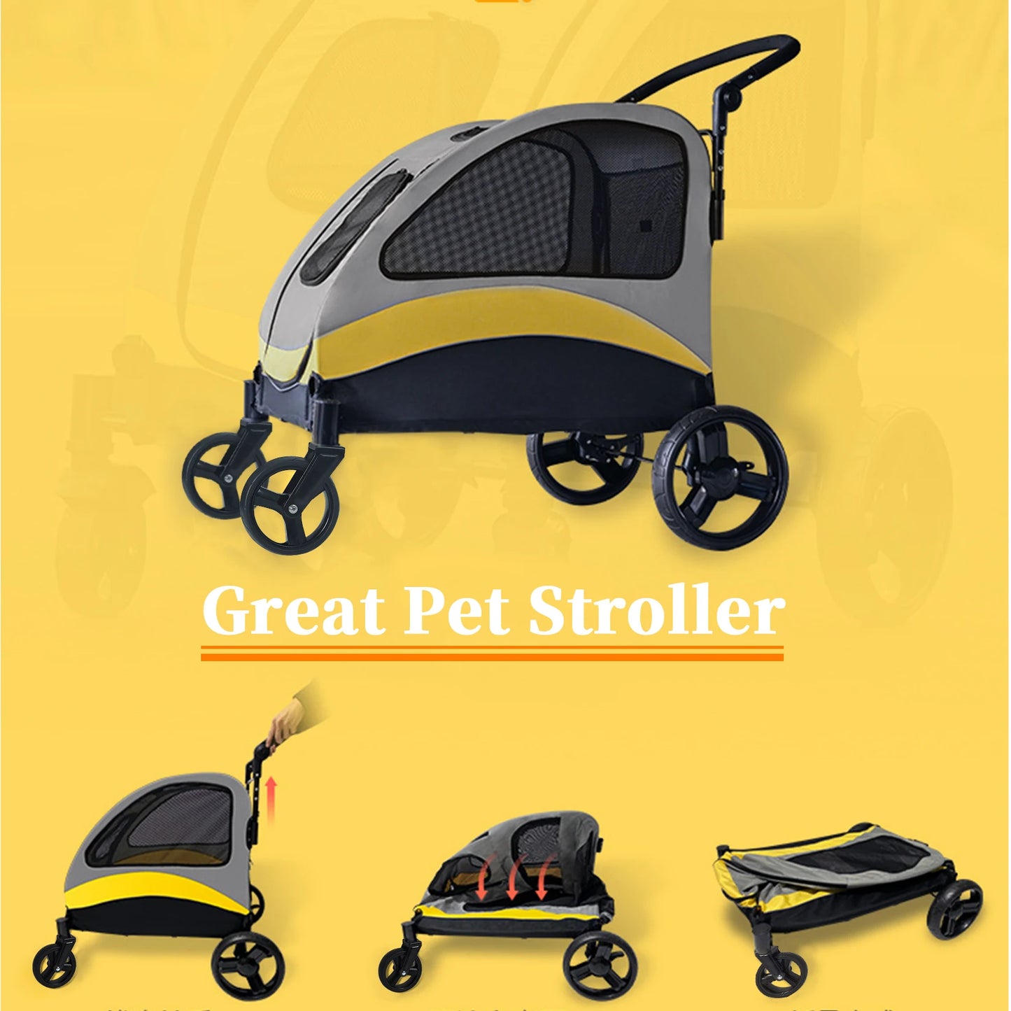 Foldable Large Dog Stroller with 4 Wheels