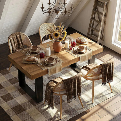 Modern Farmhouse Style Wood Dining Room Table Set with 4 Upholstered Chairs