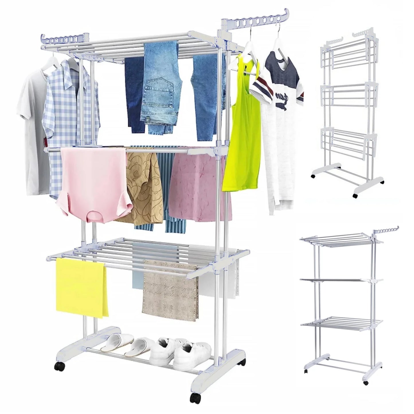 4-Tier Clothes Drying Rack with attached foldable brackets
