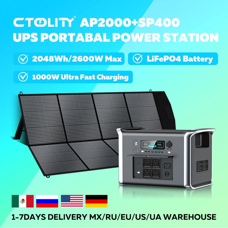 Portable 2048Wh Solar Generator and 400W Solar Panel