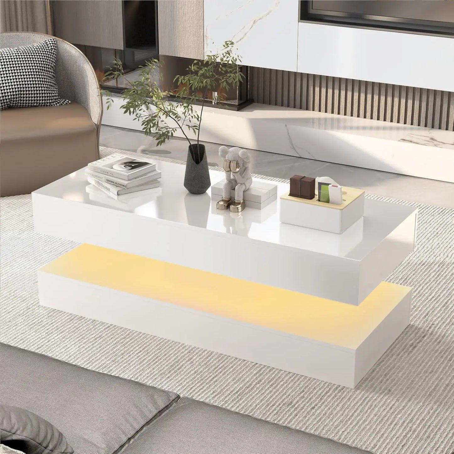 Modern Style Coffee Table with LED lights and slide out Storage Drawers for your Living Room