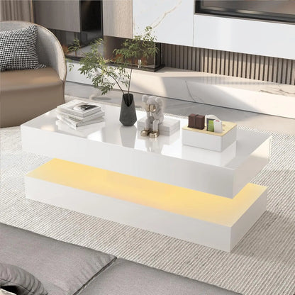 Modern Style Coffee Table with LED lights and slide out Storage Drawers for your Living Room