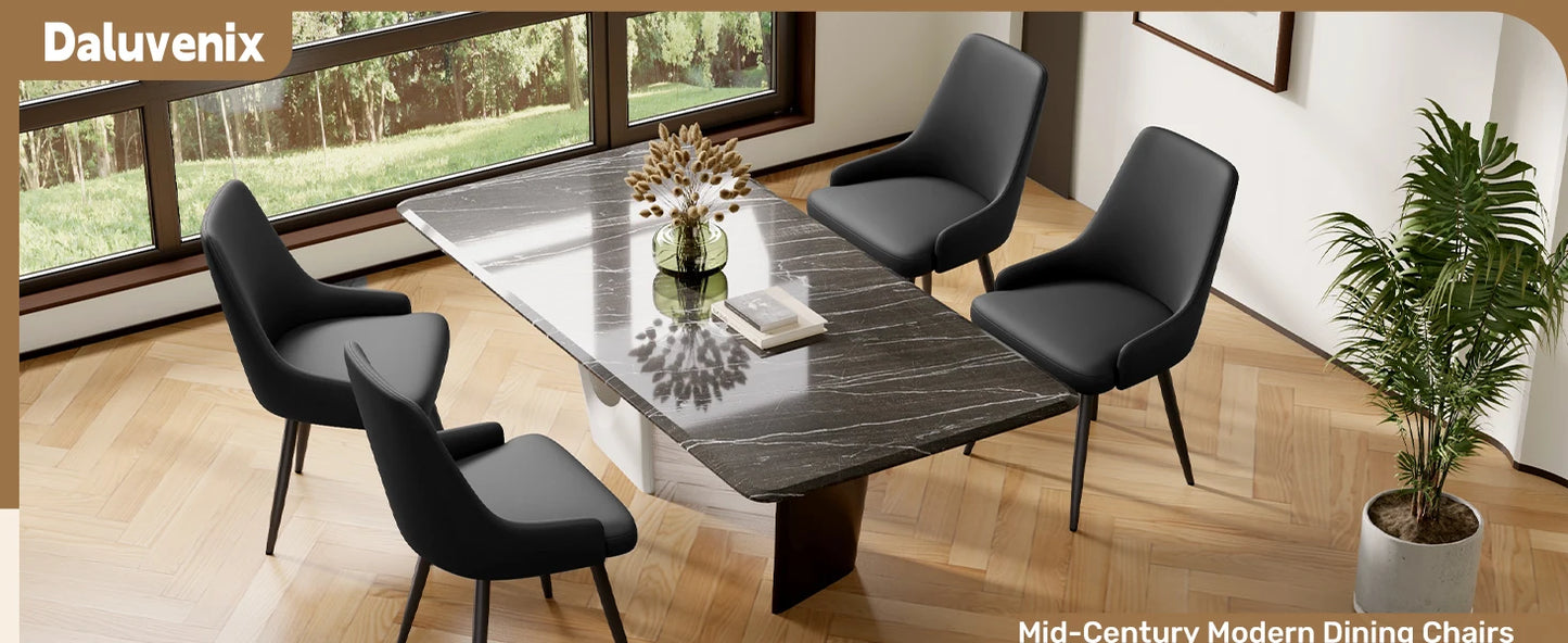 Set of Four Faux Leather Modern Dining Chairs with thick cushioned seats