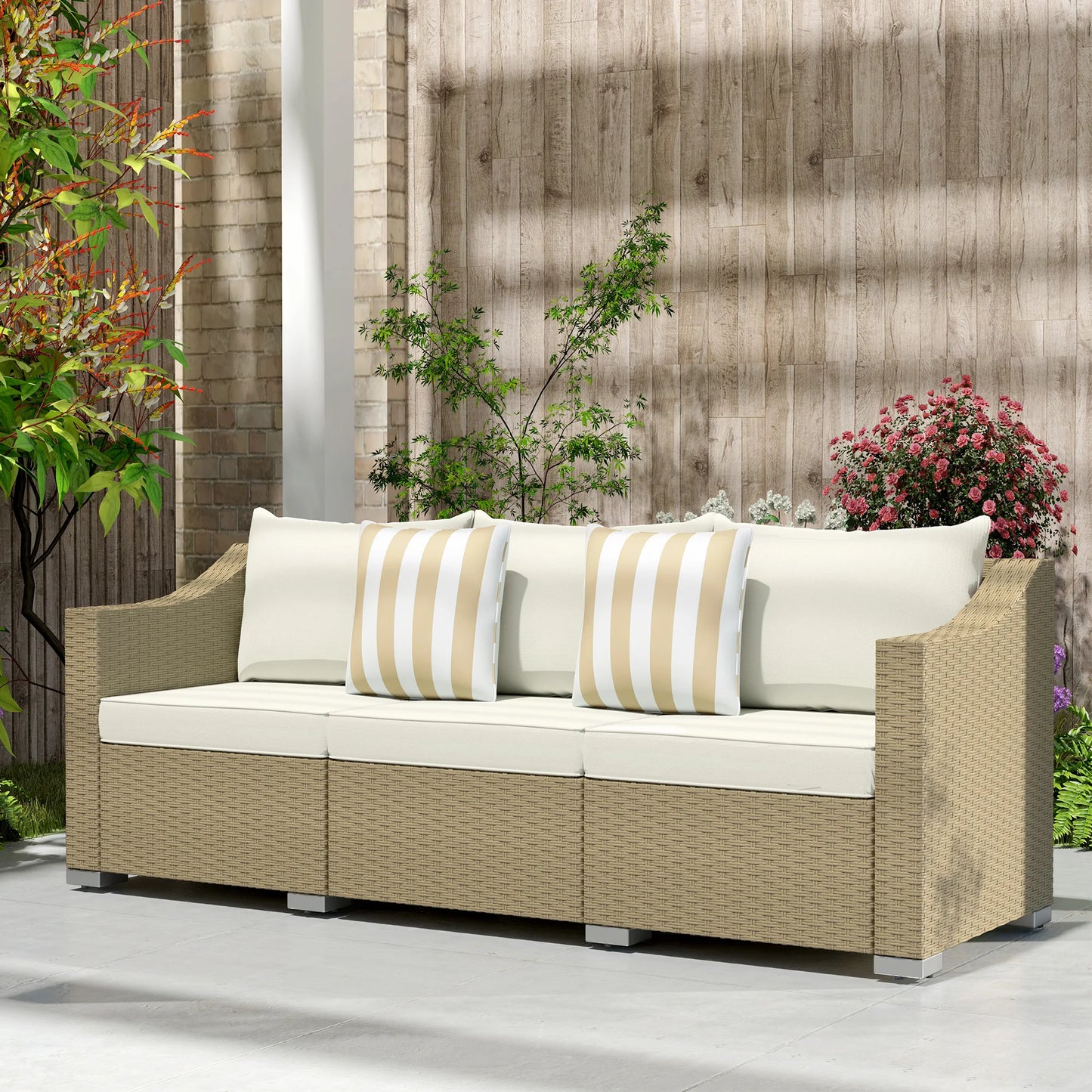 Outdoor Patio Rattan Sofa with Pillows