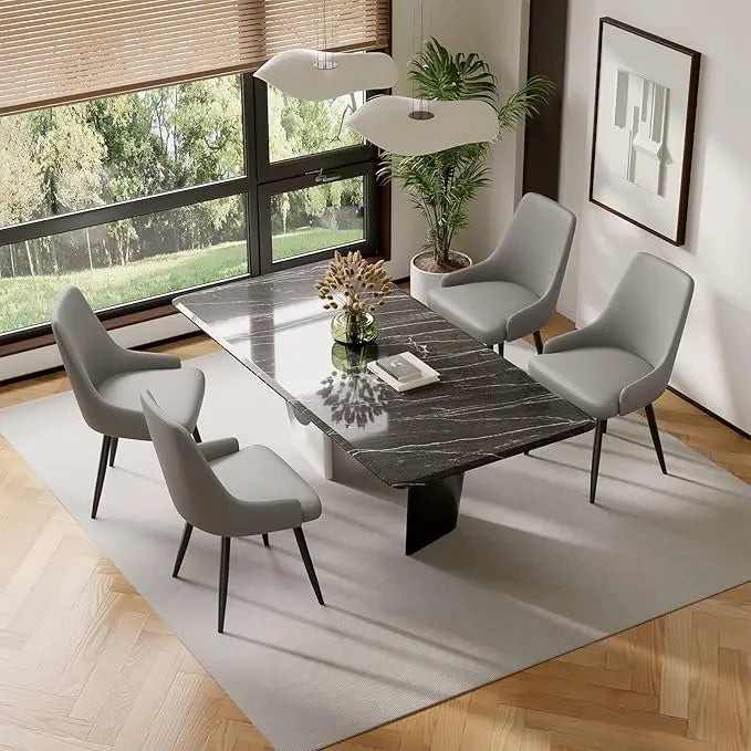 Set of Four Faux Leather Modern Dining Chairs with thick cushioned seats
