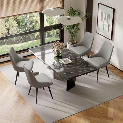 Set of Four Faux Leather Modern Dining Chairs with thick cushioned seats
