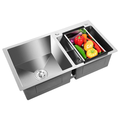 Double Stainless Steel Sink with Removable Drain Basket