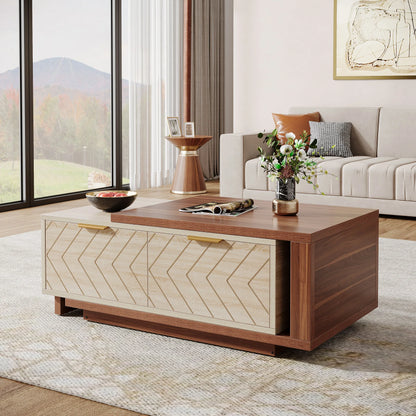 Expandable Wood Coffee Table with 2 Storage Drawers