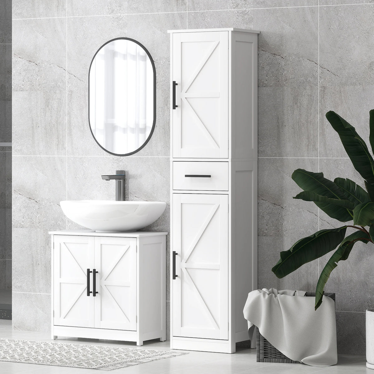 67" Tall Bathroom Storage Cabinet with 3 Adjustable Shelves