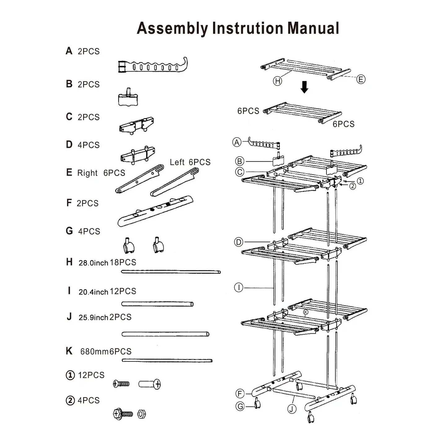 4-Tier Clothes Drying Rack with attached foldable brackets