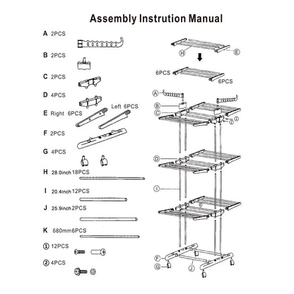 4-Tier Clothes Drying Rack with attached foldable brackets