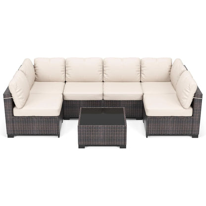 7-Piece Modular Outdoor Rattan Furniture Set,