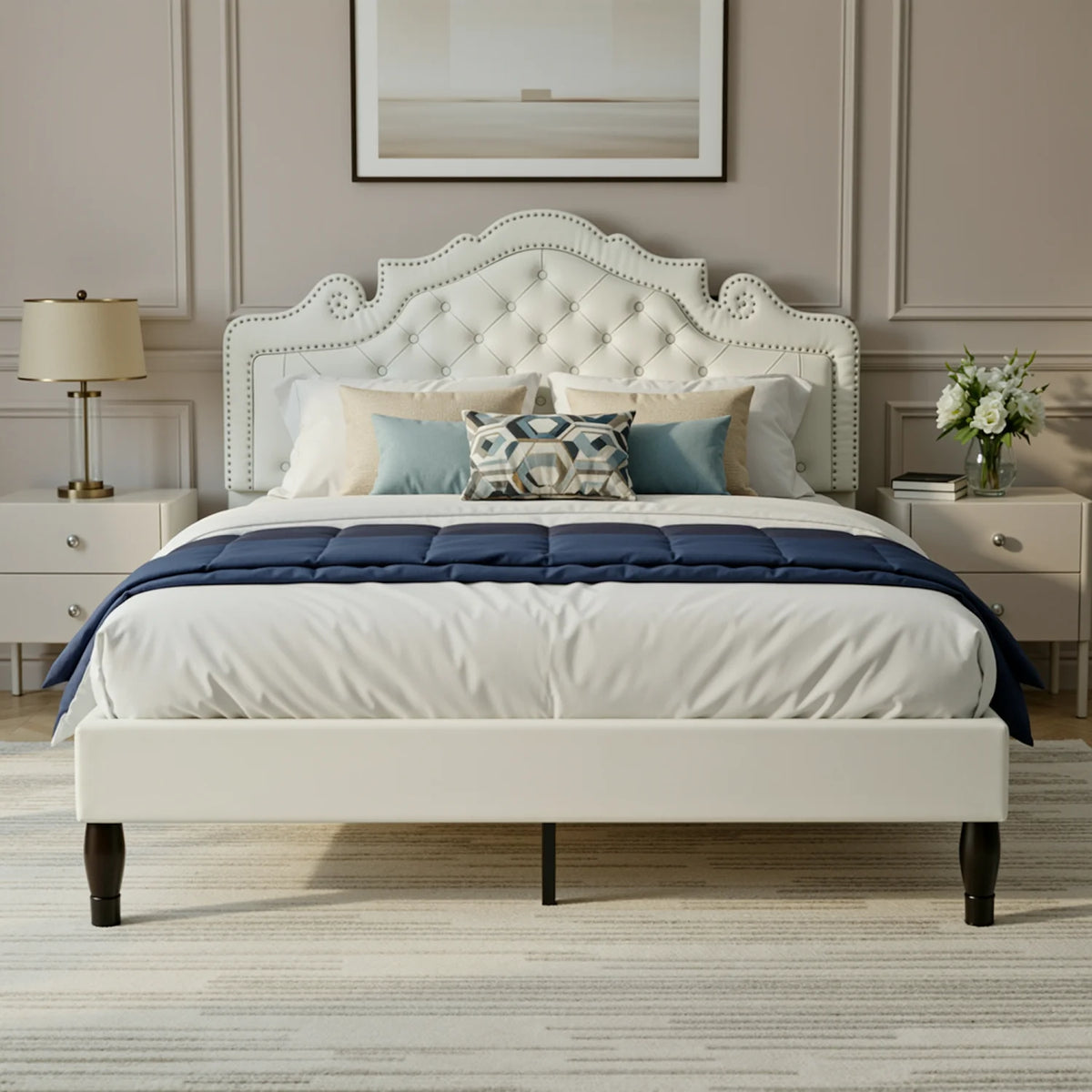 Full/Queen/King Size Velvet Bed Frame with Adjustable Upholstered Tufted Crystalline Headboard