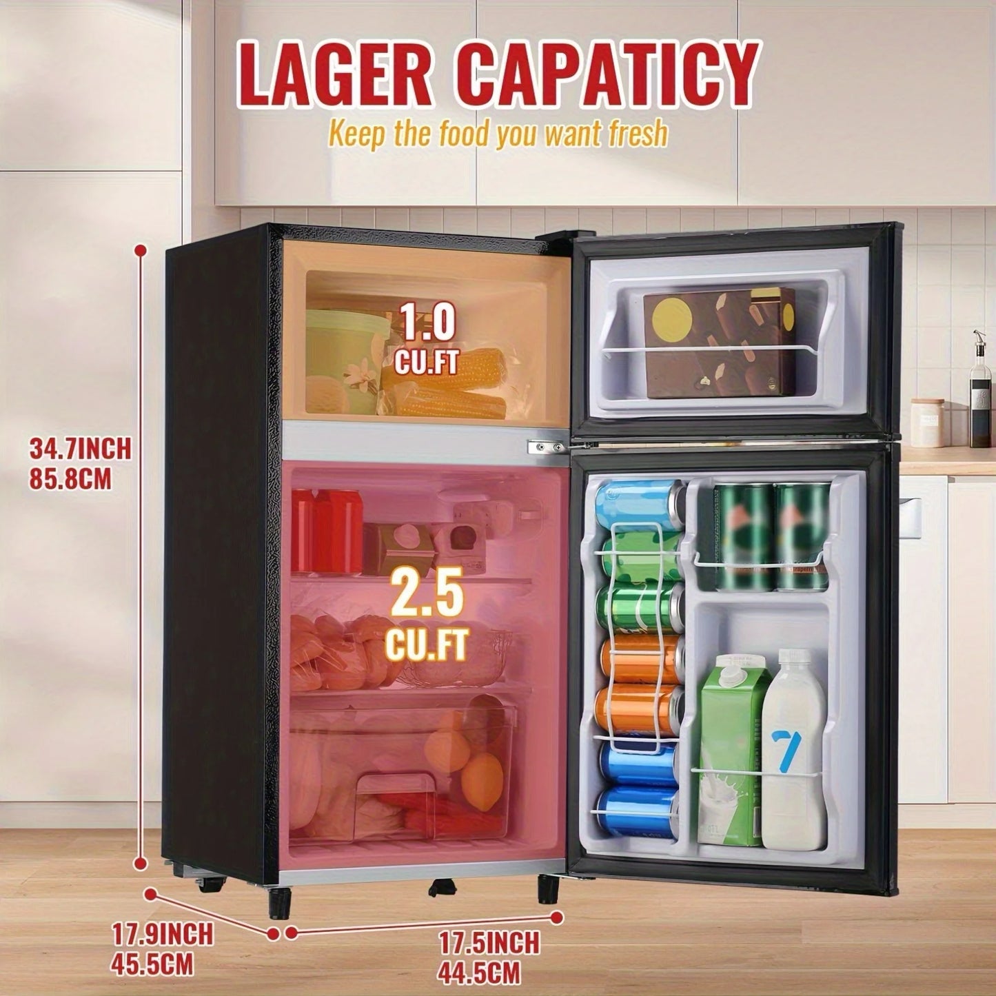 Compact Refrigerator/Freezer with Adjustable Thermostat