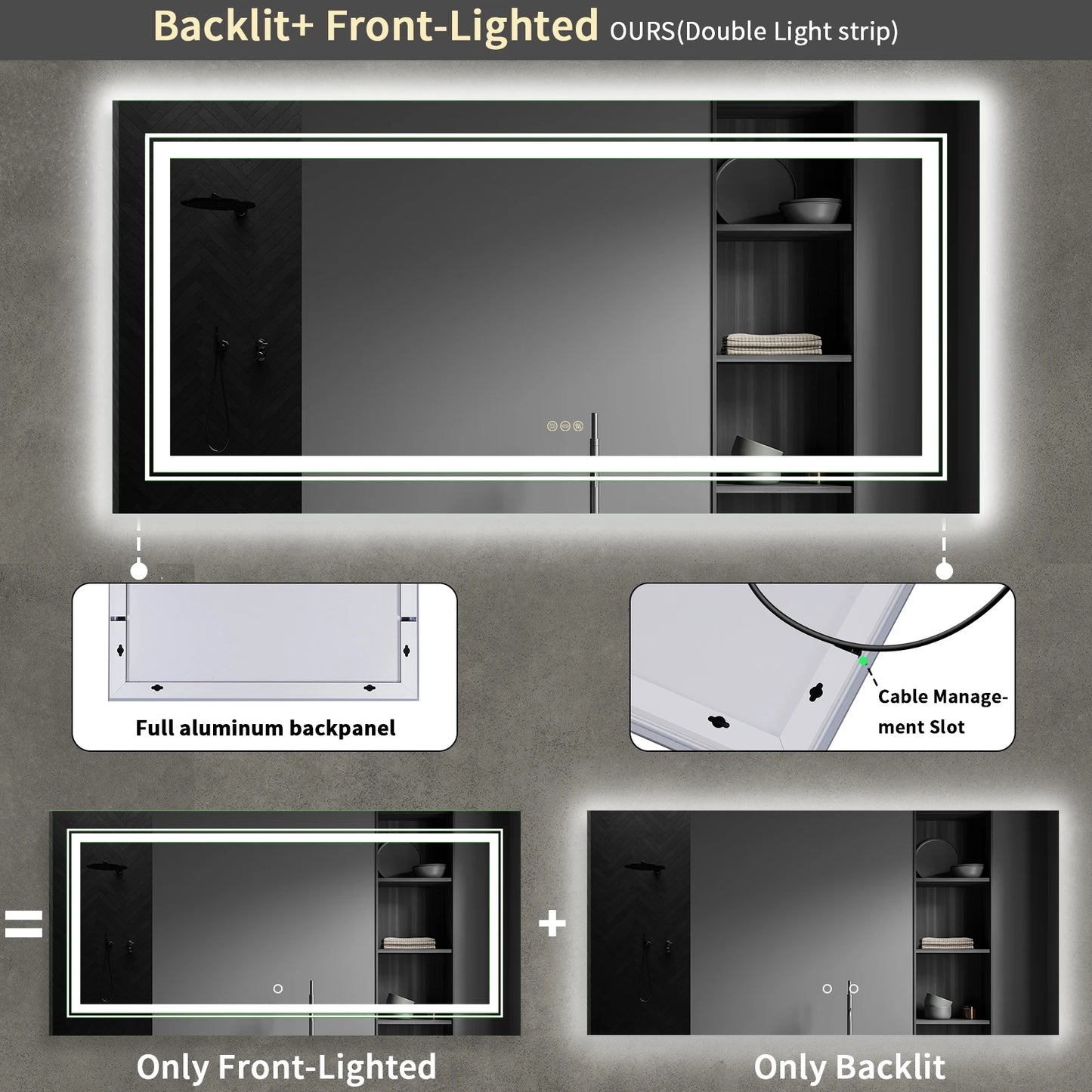 Wall Mounted Touch Anti-fog Large Illuminated LED Bathroom Mirror