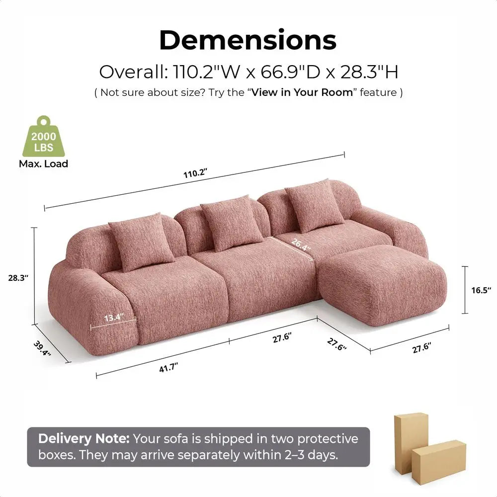 Deep Seated Chenille Modular Sectional Sofa with Ottoman for your Living Room