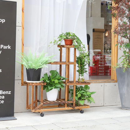 Multi-Layer Rolling Wood Plant Stand Rack