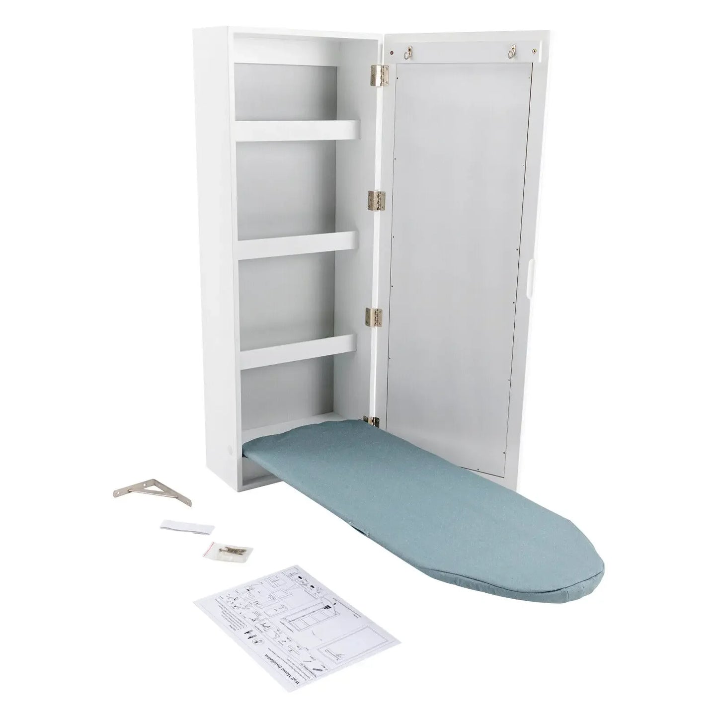 Hide Away Wall Mounted Ironing Board With 3 Tier Shelf & Mirror