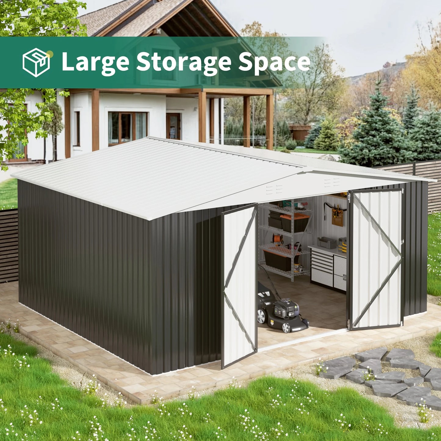 Heavy Duty 12x14FT Lockable Galvanized Steel Storage Shed
