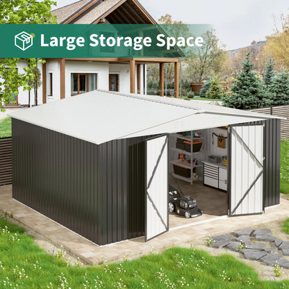 Heavy Duty 12x14FT Lockable Galvanized Steel Storage Shed