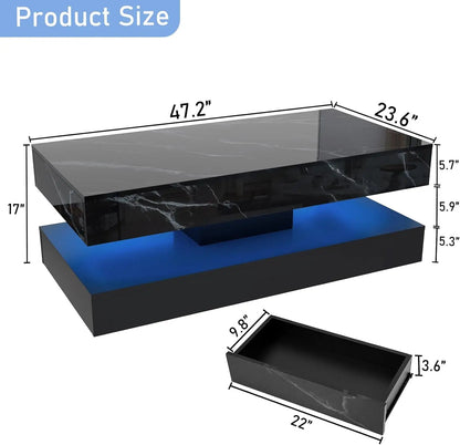 Modern Style Coffee Table with LED lights and slide out Storage Drawers for your Living Room