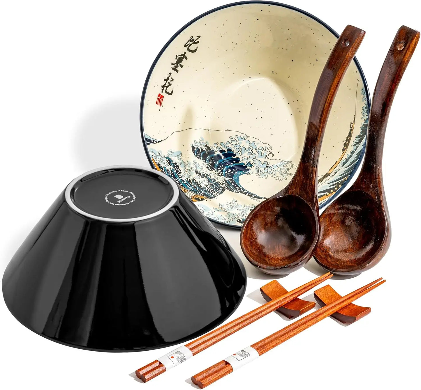 Large Ceramic Bowl Set with Wave Design