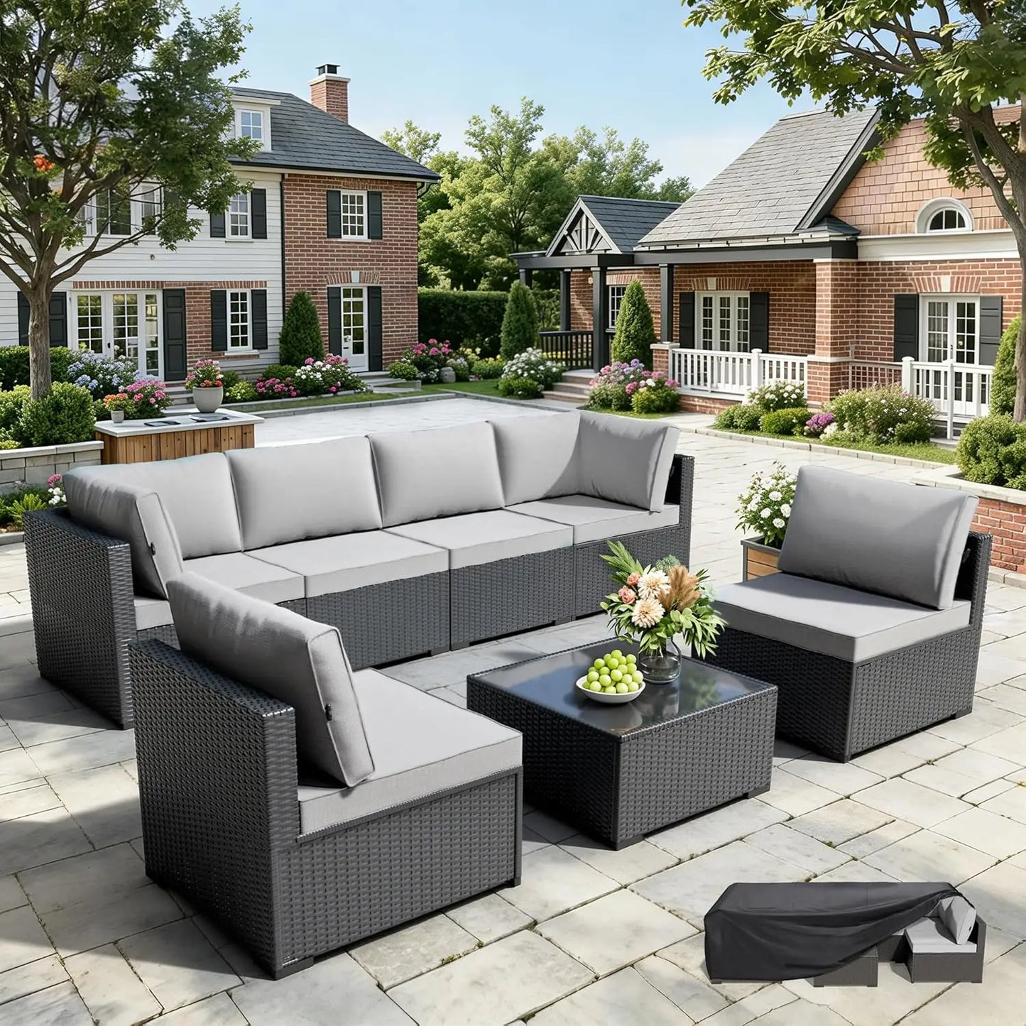 All Weather 7-Piece Modular Rattan Patio Set